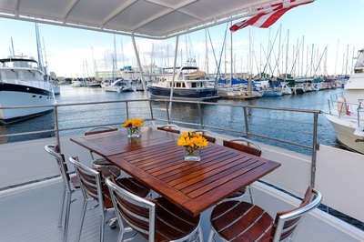 Enjoy a shaded breeze on the aft deck of the Smooth C's, which is USCG Certified for up to 20 passengers